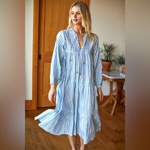 Emerson Fry HEIRLOOM DRESS - BLUE HAND BLOCK STRIPE ORGANIC - size M/L